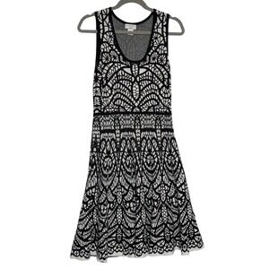 Carmen Marc Valvo Black White Knit Fit & Flare Sleeveless‎ Dress Size Large